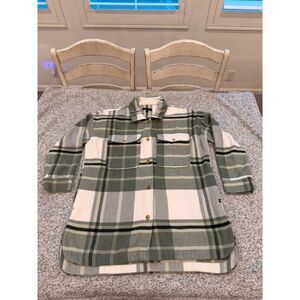 Banana Republic Plaid Shacket Shirt Jacket Overshirt Green White Women’s XL